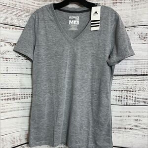 Adidas unlimited Tee Womens Medium V neck  Heather Gray Polyester New